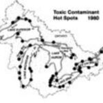 Great Lakes map showing toxic contaminant Areas of Concern. 1980.